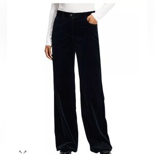 Theory Black Velvet Wide-Leg Pants Baltic Stretch Button Zip High Rise NWT $345